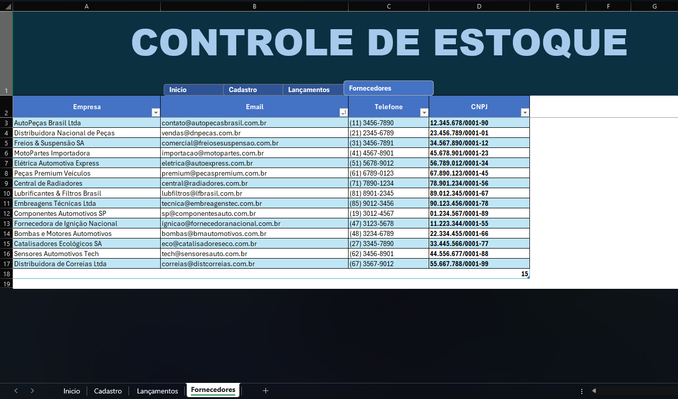 Controle de Fornecedores Cadastrados